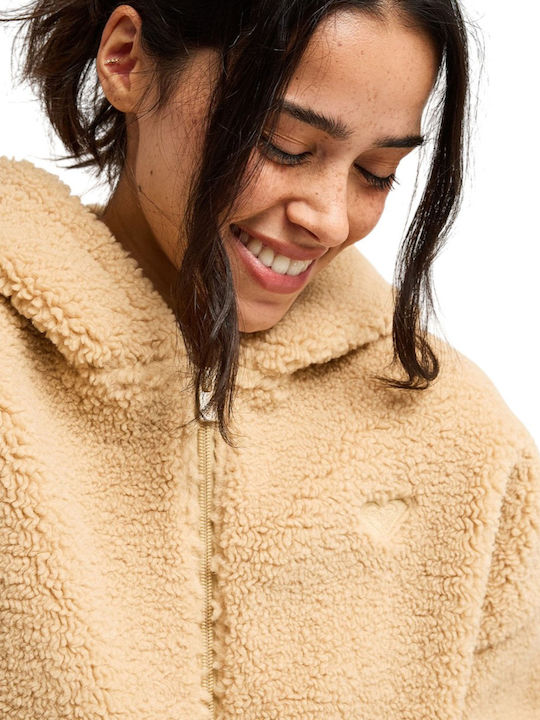 Take It Ok Fleece Γυναικεία Ζακέτα με Φερμουάρ Μπεζ