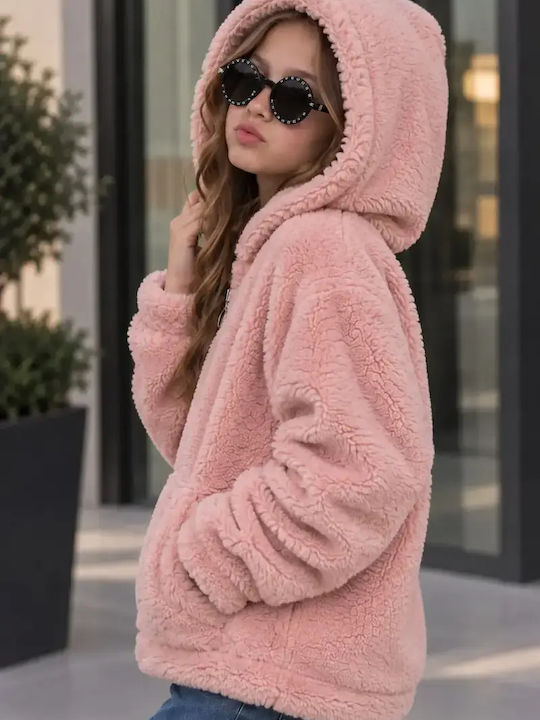 Kids Hooded Cardigan Pink
