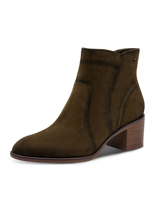 Khakifarbene Leder-Damenstiefeletten