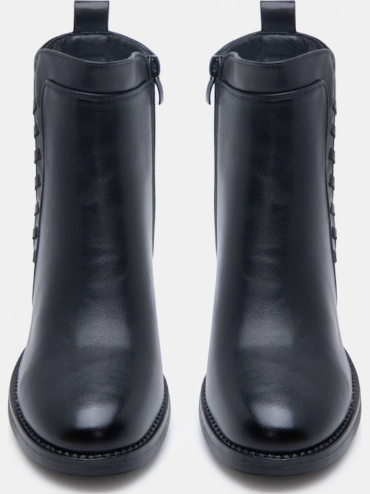 Suede Γυναικεία Μποτάκια Αστραγάλου με Μεσαίο Τακούνι Μαύρα