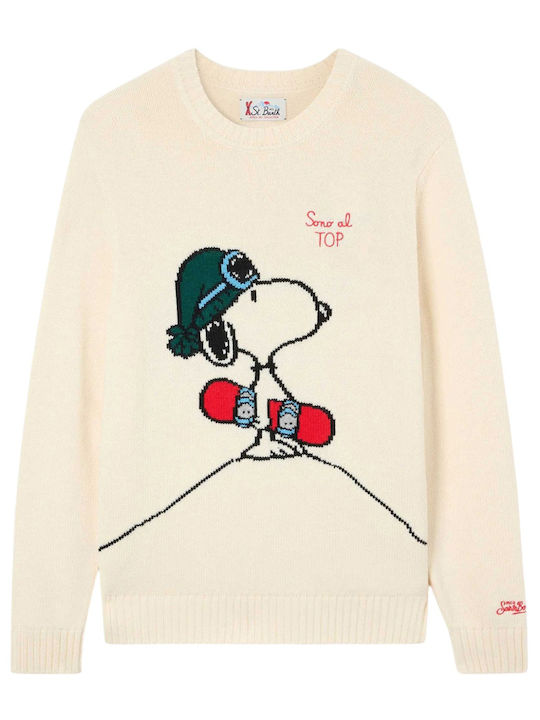 Bombardino Snoopy Snow Boarder Пуловер С Дълъг Ръкав Кремав