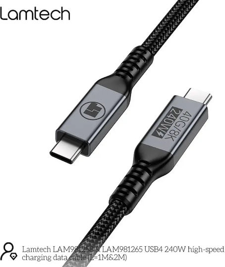 Lamtech Geflochtenes USB-4-Videokabel USB-C-Stecker – USB-C / DisplayPort 240 W PD Schwarz 1 m LAM981258