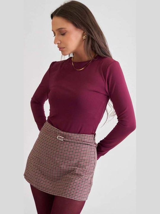 Fustă-Pantaloni Scurți de Damă în Carouri Vișinii