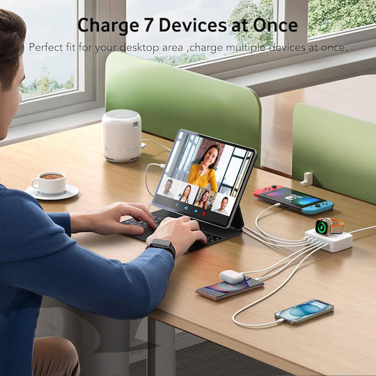 Huawei Stație de Încărcare cu 3 Porturi USB-A și 3 Porturi USB-C 125W în Culoare Albă (B0CS6KCC1Q)