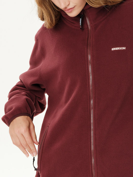 Fleece Damen-Strickjacke mit Reißverschluss Burgunderrot