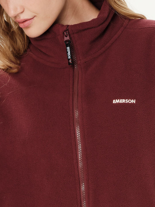 Fleece Damen-Strickjacke mit Reißverschluss Burgunderrot
