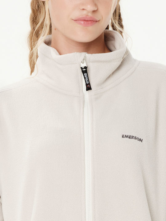 Fleece Γυναικεία Ζακέτα με Φερμουάρ Λευκή