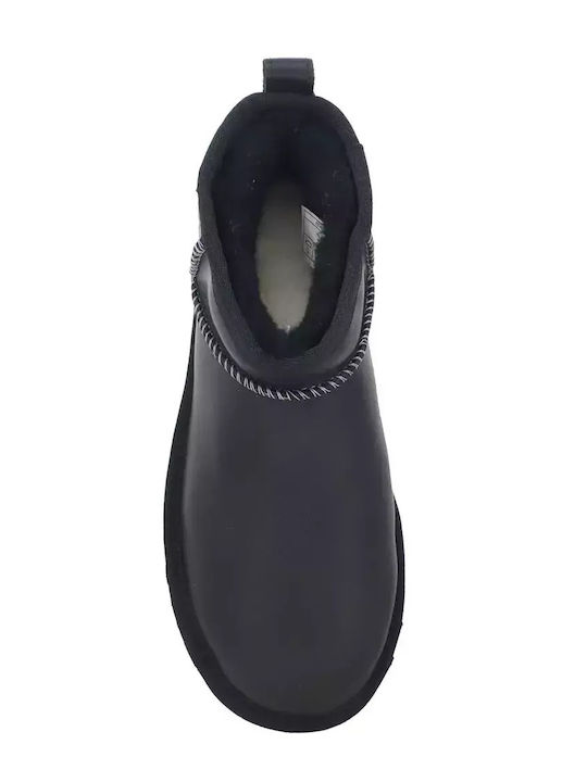 Classic Ultra Mini Leather Regen Leder Stiefeletten Damen Schwarz