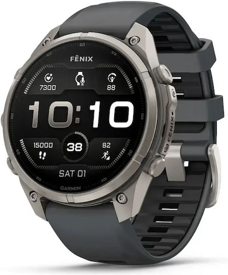 Garmin Fenix 9 Pro Titanium 47mm Αδιάβροχο Smartwatch με Παλμογράφο (Titanium with Graphite/Black Silicone Band)