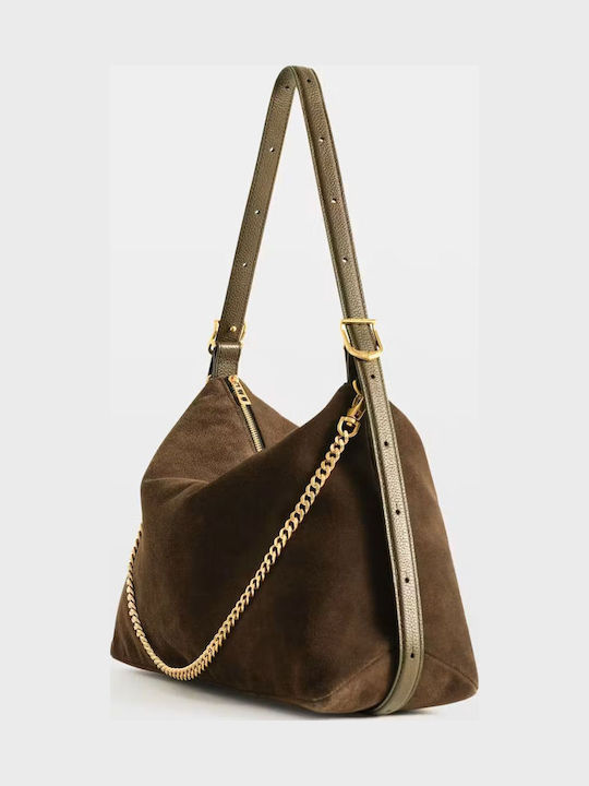 Leather Women's Shoulder Bag Suede Wood