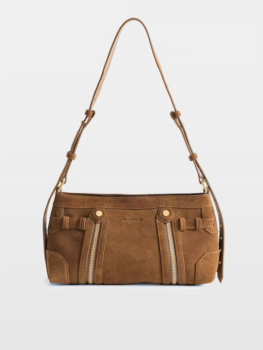 Δερμάτινη Γυναικεία Τσάντα Χιαστί / Ώμου Suede Cognac