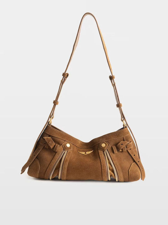 Δερμάτινη Γυναικεία Τσάντα Χιαστί / Ώμου Suede Cognac