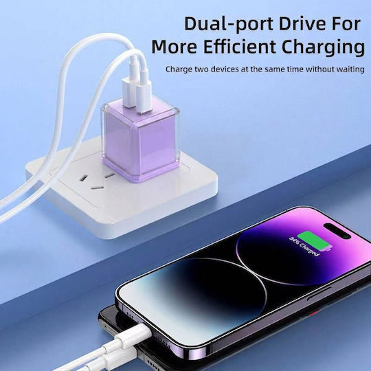 Leewello Ladegerät Ohne Kabel mit USB-A- und USB-C-Anschluss 20 W Power Delivery / Quick Charge 3.0 Lila (783192-Purple)
