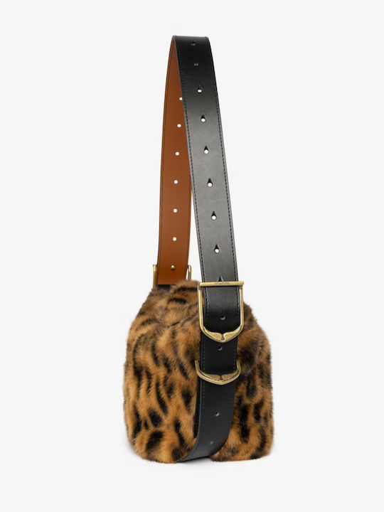 Damen-Flap-Tasche aus Fell in Tabakbraun
