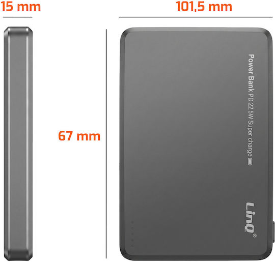 LinQ MagSafe Power Bank 10000mAh 22.5W με Θύρα USB-C Power Delivery Gray