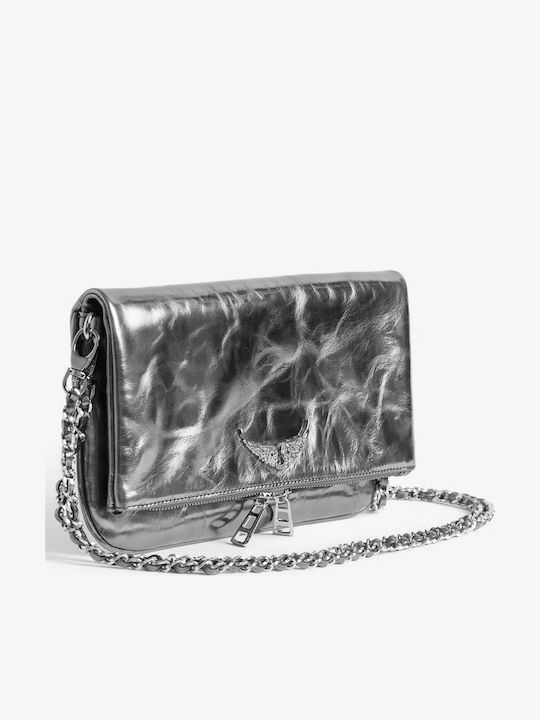 Rock Damen-Clutch aus Leder in Silber