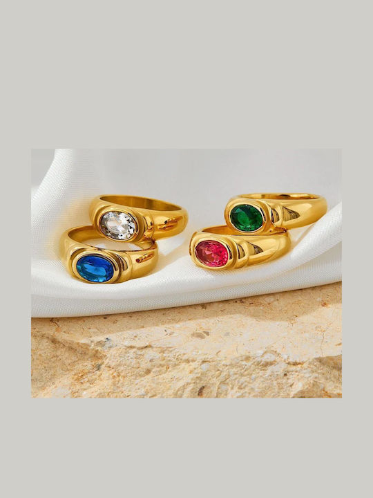Women's Ring with Stones in Gold-Plated Steel