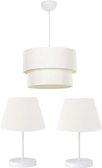 Stewehome Bedroom Lighting Set White Fabric Pendant Light Table Lamp 70x30x14 Cm Stewehome Bedroom Lighting Set White Fabric Pendant Light Table Lamp 70x30x14 Cm