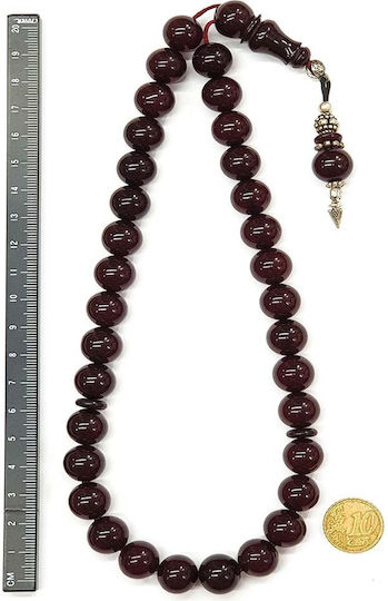 Roloi Komboloi Șirag de mărgele de rugăciune cu 33 de mărgele din Mastic, Lungime 33 cm, Burgundy