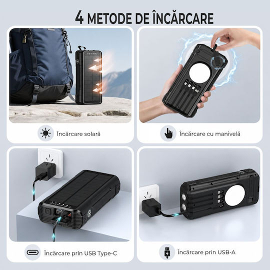 Linomag Ηλιακό Power Bank 40000mAh με 2 Θύρες USB-A και 2 Θύρες USB-C Μαύρο