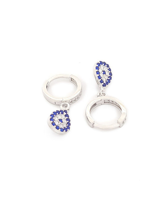 Silberne Damen-Hängeohrringe mit weißem und blauem Nazar-Amulett aus Zirkon Art.-Nr. 110254
