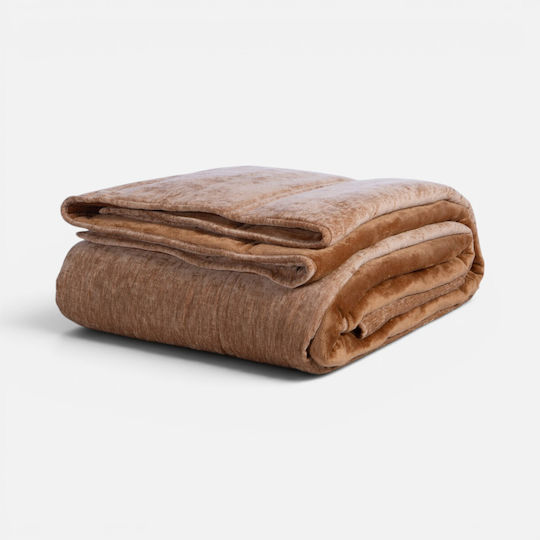 Nef-Nef Homeware Vania Coffee Sherpa Comforter Set Double 240x220 cm 2 Pieces 700 GSM
