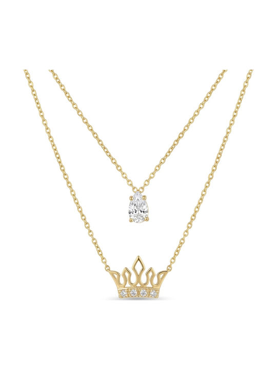 Polytimo Colier Dublu din Aur de 9K cu Zircon