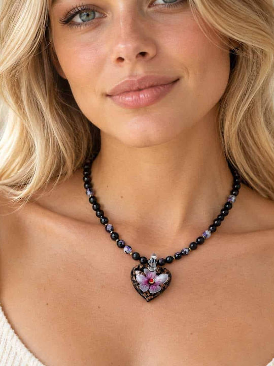 Cuoro Halskette mit Herzmotiv aus violettem Murano-Glas