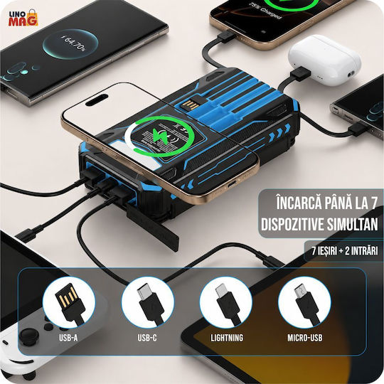 Linomag Ηλιακό Power Bank 20000mAh 15W με 3 Θύρες USB-A και Θύρα USB-C Blue