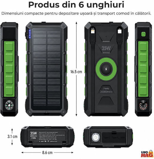 Linomag Ηλιακό Power Bank 20000mAh 35W με Θύρα USB-A και 2 Θύρες USB-C