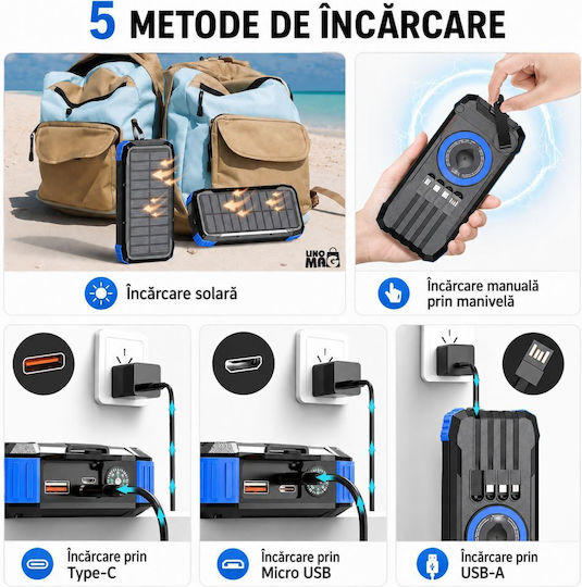 Linomag Ηλιακό Power Bank 20000mAh 22.5W με Θύρα USB-A και Θύρα USB-C Power Delivery Μπλε