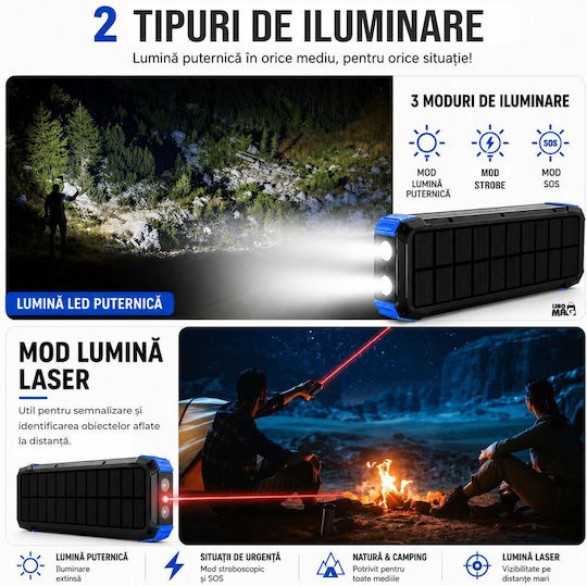 Linomag Ηλιακό Power Bank 20000mAh 22.5W με Θύρα USB-A και Θύρα USB-C Power Delivery Μπλε