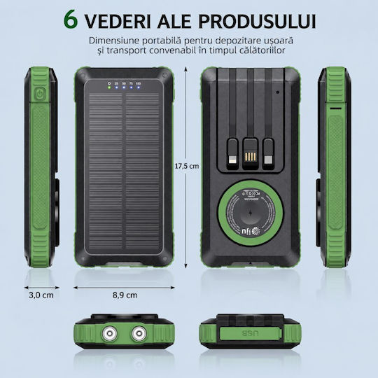Linomag Ηλιακό MagSafe Power Bank 20000mAh 22.5W Power Delivery Πράσινο
