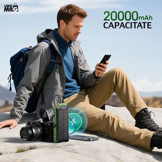 Linomag Ηλιακό MagSafe Power Bank 20000mAh 22.5W Power Delivery Πράσινο