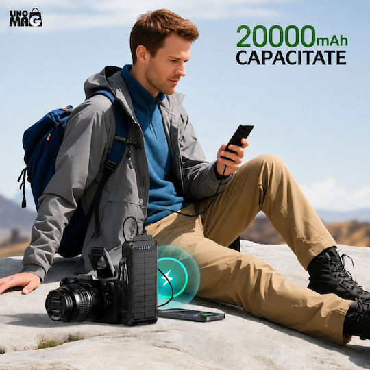 Linomag Ηλιακό MagSafe Power Bank 20000mAh 22.5W Power Delivery Μαύρο