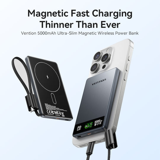 Vention MagSafe Powerbank 5000 mAh 22,5 W mit USB-C-Anschluss Metal Gray