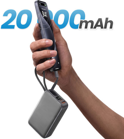 Akashi Multi-Charge Powerbank 20000 mAh 22,5 W mit USB-A- und USB-C-Anschluss in Grau