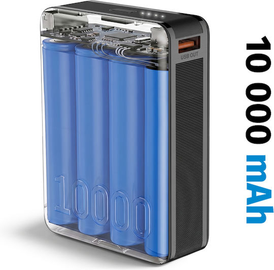 Akashi Powerbank 10000 mAh 22 W mit USB-A-Anschluss und USB-C-Anschluss, Power Delivery, Schwarz