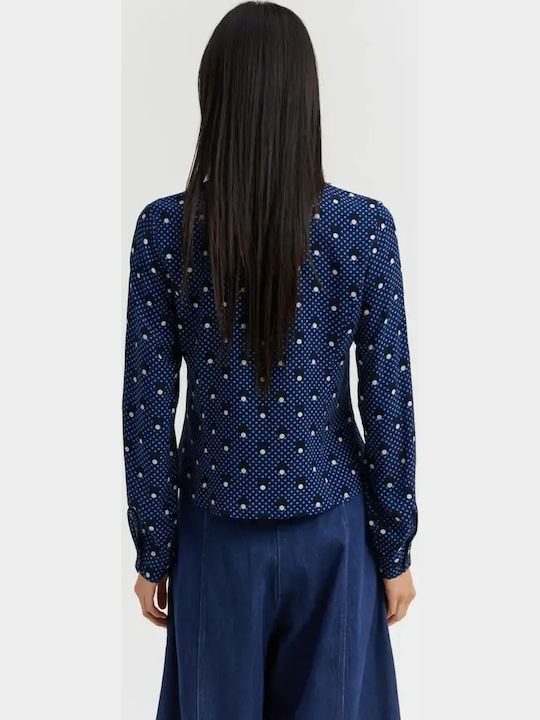Kenna 1 Langärmeliges Damenhemd Blau mit Polka-Dot-Muster