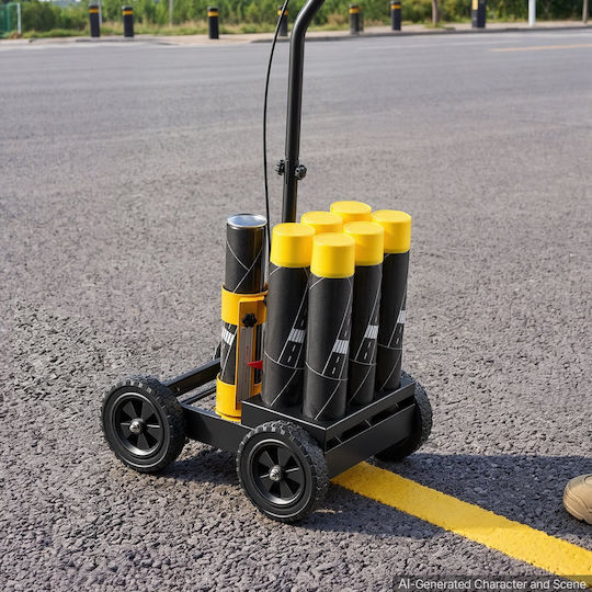 Vevor Striping Line Marking Machine 6-can Capacity Black 4 Wheels Parking Striping Machine Ρυθμιζόμενο Πλάτος Γραμμής 50-100 Mm Βαρέως Τύπου Γρήγορη Ακριβή Σήμανση Ακροφύσιο Προσαρμογέα