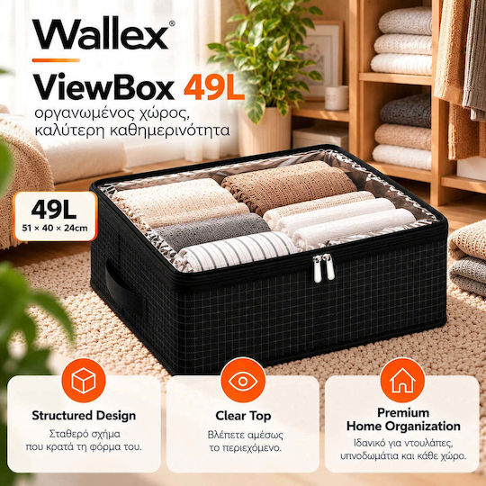 Wallex Cutie de Depozitare din Material Textil pentru Haine / Pătură/Pilotă / Costum / Palton / Rochii / Lenjerie Intimă / Șosete / Tricotaje / Cămașă / Curele / Genți / Cravate în Culoare Neagră 51x40x24cm