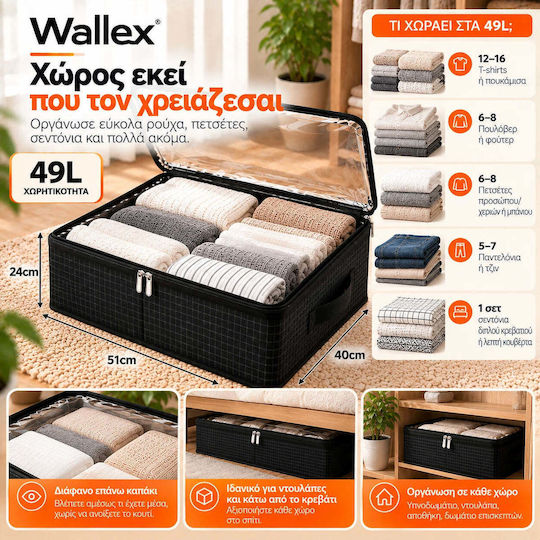 Wallex Cutie de Depozitare din Material Textil pentru Haine / Pătură/Pilotă / Costum / Palton / Rochii / Lenjerie Intimă / Șosete / Tricotaje / Cămașă / Curele / Genți / Cravate în Culoare Neagră 51x40x24cm