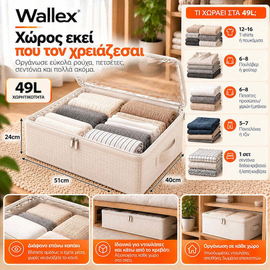 Wallex Cutie de Depozitare din Material Textil pentru Haine / Pătură/Pilotă / Costum / Palton / Cravate / Rochii / Lenjerie Intimă / Șosete / Tricotaje / Cămașă / Curele / Genți, de Culoare Albă, 51x40x24cm
