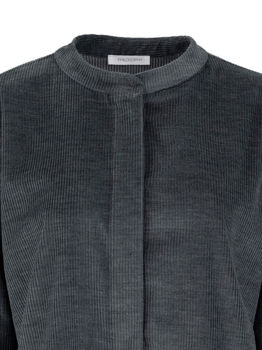 Langärmeliges Damen-Cordhemd Anthracite