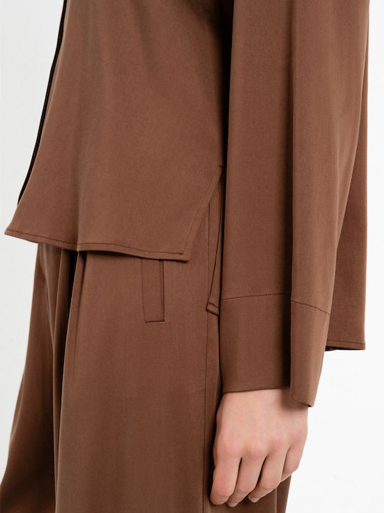 Langärmeliges Damen-Satinhemd Dark Brown