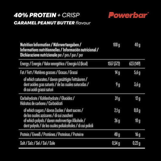PowerBar Plus Bars with 40% Protein & Peanut Butter with Caramel Flavour 12x40g