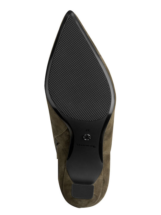 Khakifarbene Damen-Lederstiefeletten