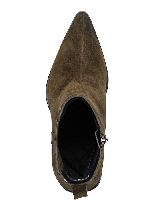 Khakifarbene Leder Damenstiefeletten
