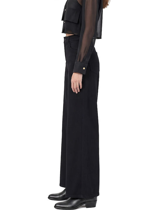 Damenhose mit hoher Taille und weitem Bein Schwarz