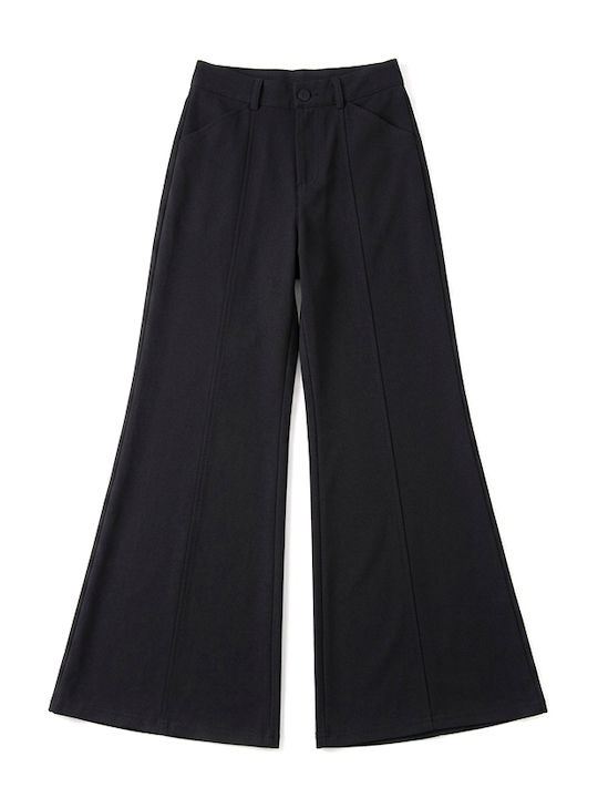 Damenhose mit hoher Taille und weitem Bein Schwarz